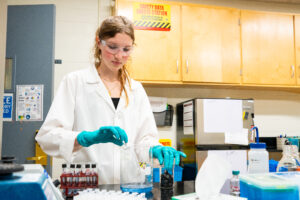 Female student in lab